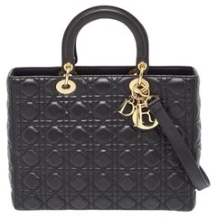 Grand sac cabas Lady Dior en cuir cannage noir Dior