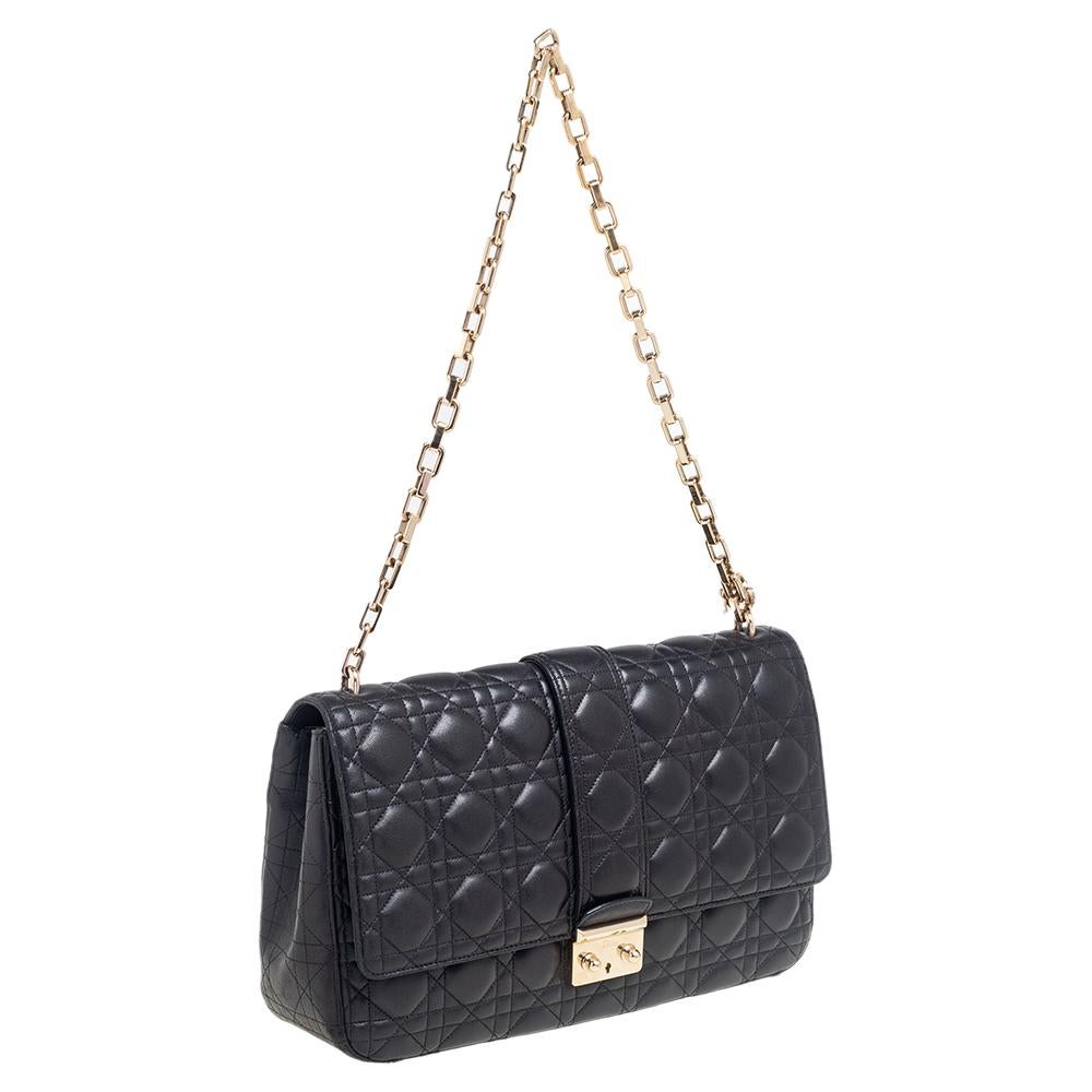 Dior Black Cannage Leather Large Miss Dior Flap Bag In Good Condition In Dubai, Al Qouz 2
