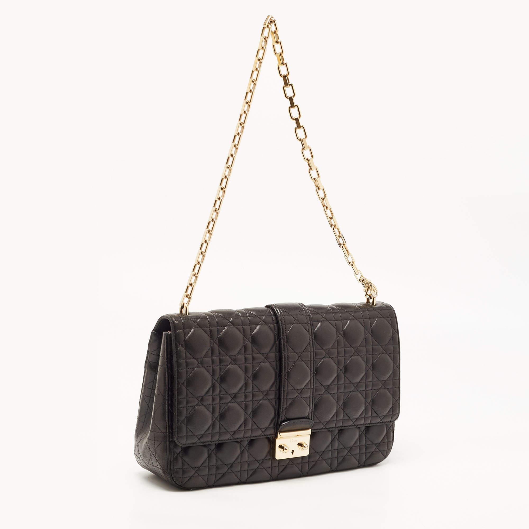 Women's Dior Black Cannage Leather Large Miss Dior Shoulder Bag