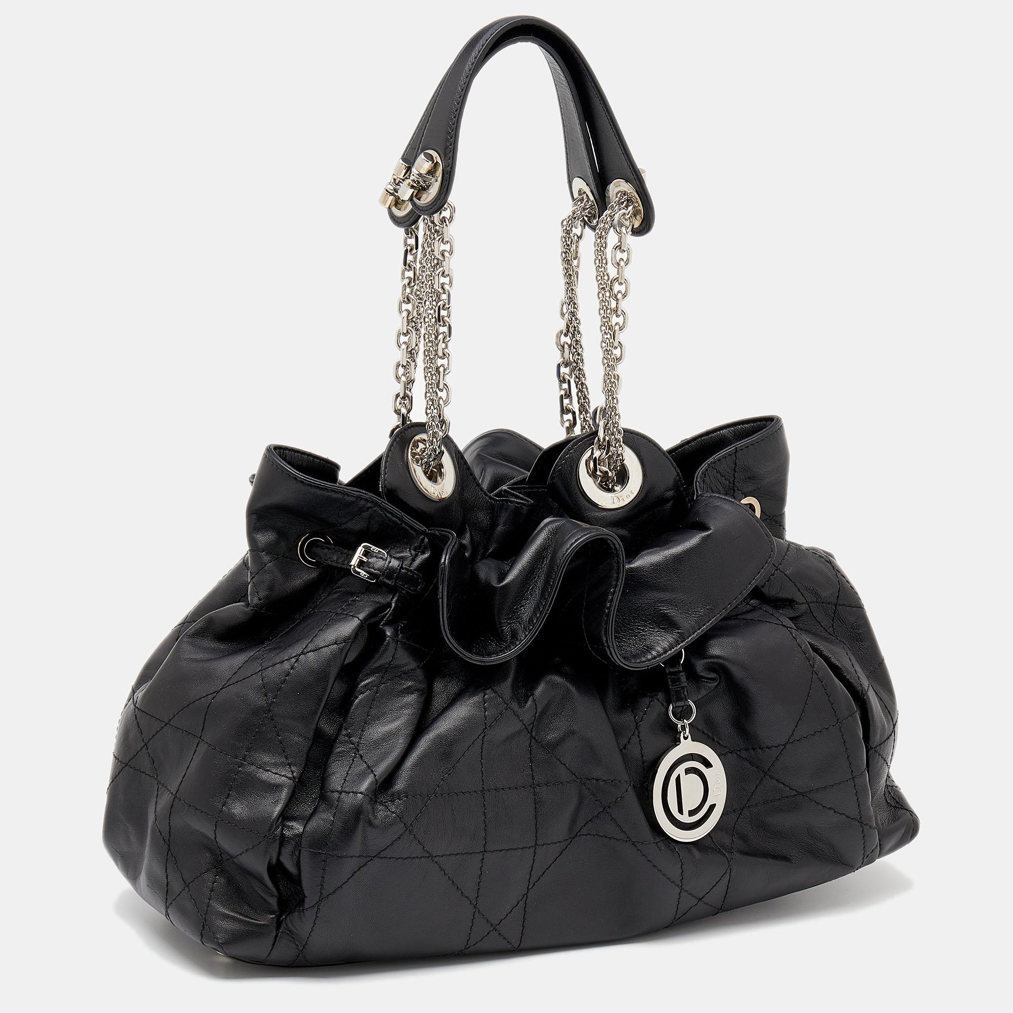 Women's Dior Black Cannage Leather Le Trente Shoulder Bag
