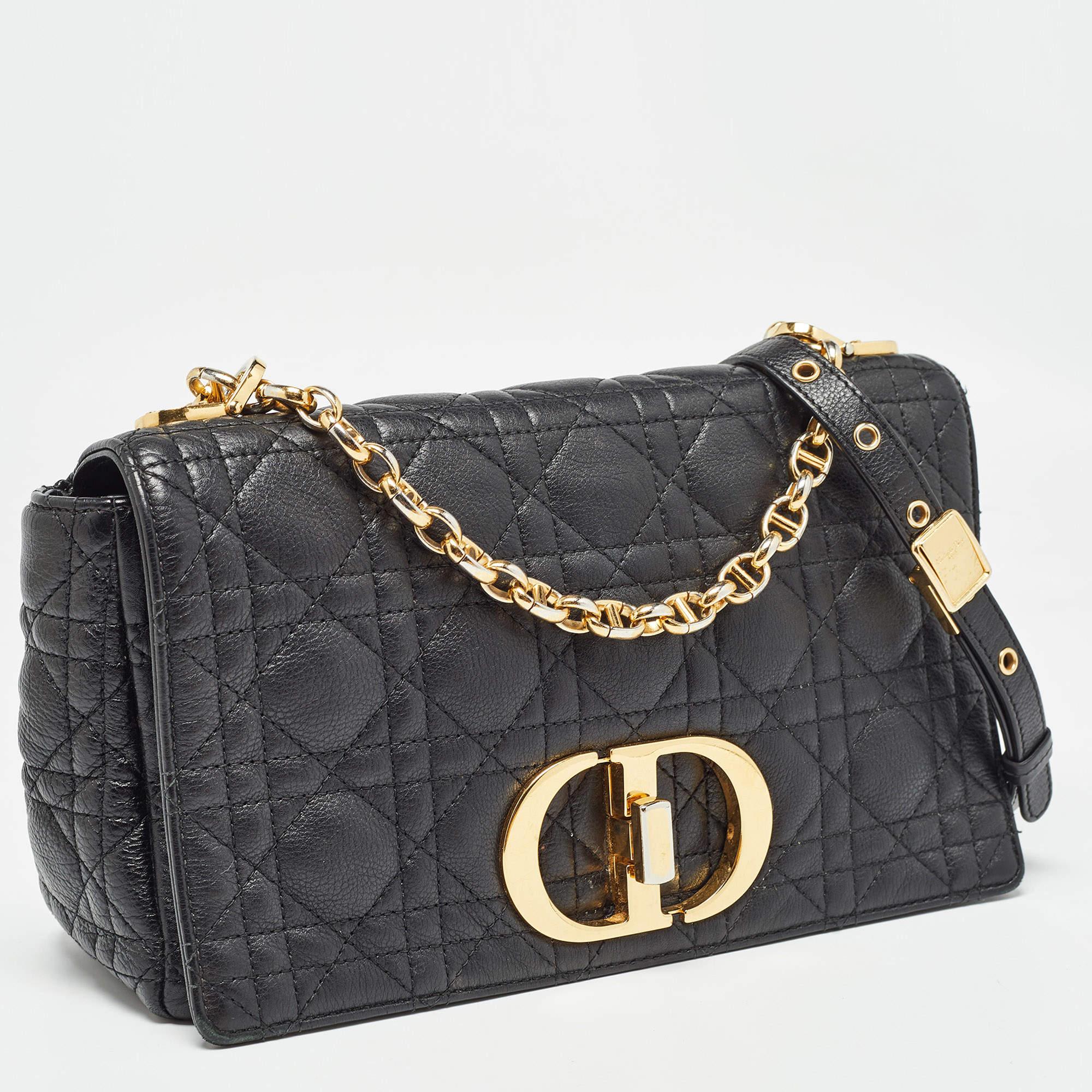 Dior Black Cannage Leather Medium Caro Shoulder Bag In Fair Condition For Sale In Dubai, Al Qouz 2