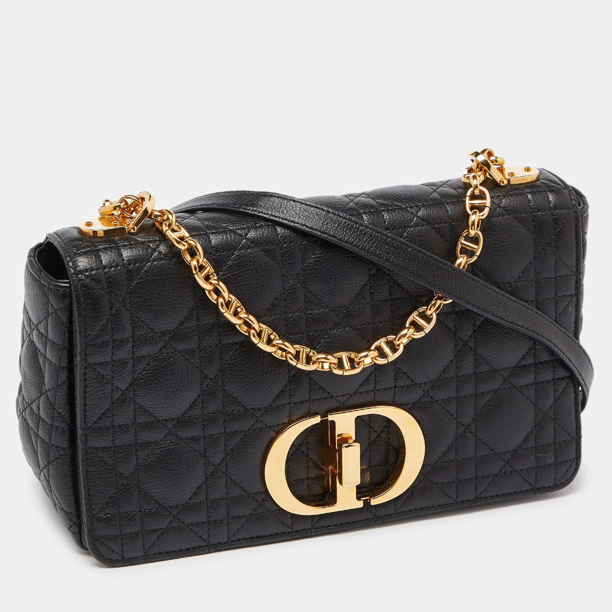 Dior Black Cannage Leather Medium Caro Shoulder Bag In Good Condition In Dubai, Al Qouz 2