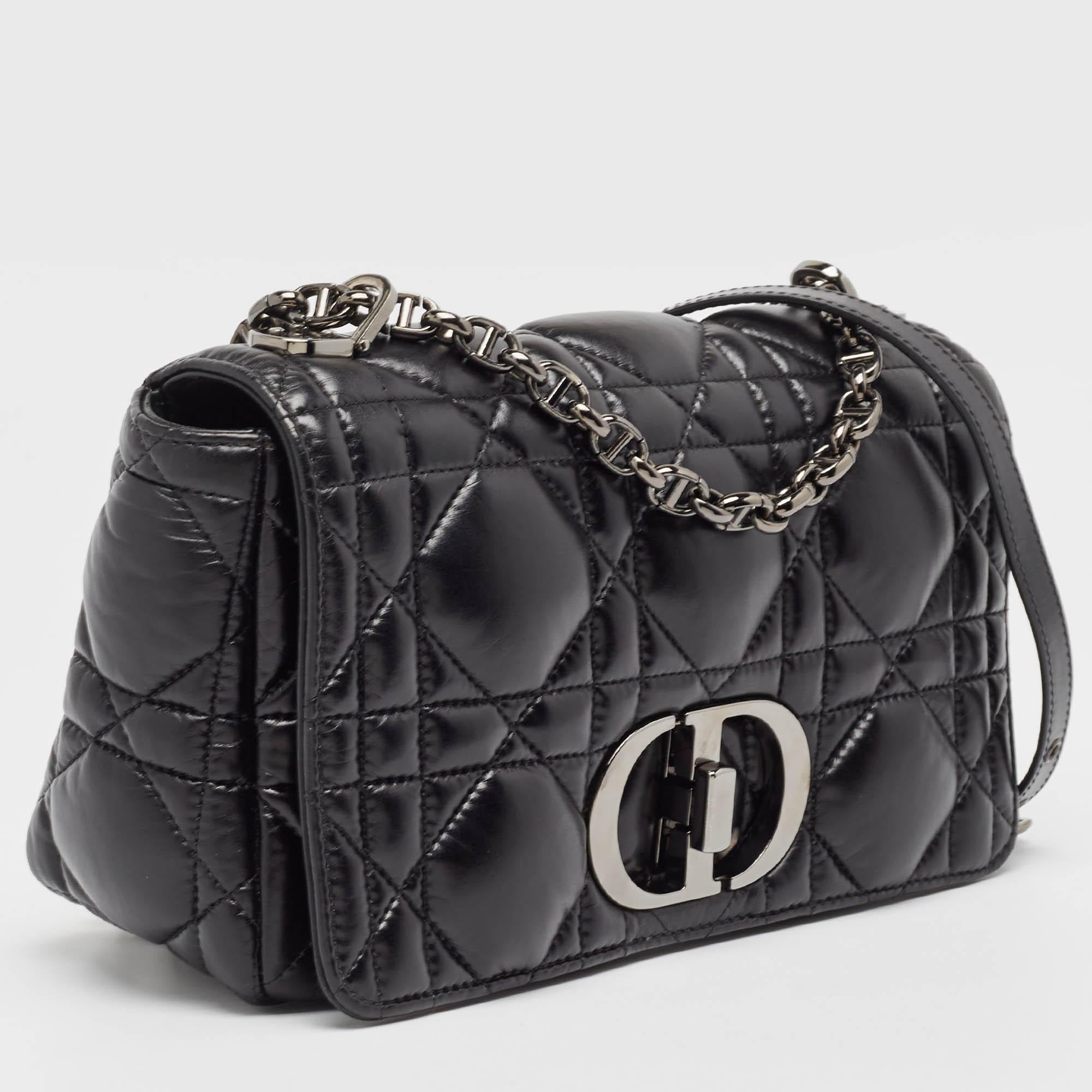 Dior Black Cannage Leather Medium Caro Shoulder Bag In Good Condition In Dubai, Al Qouz 2