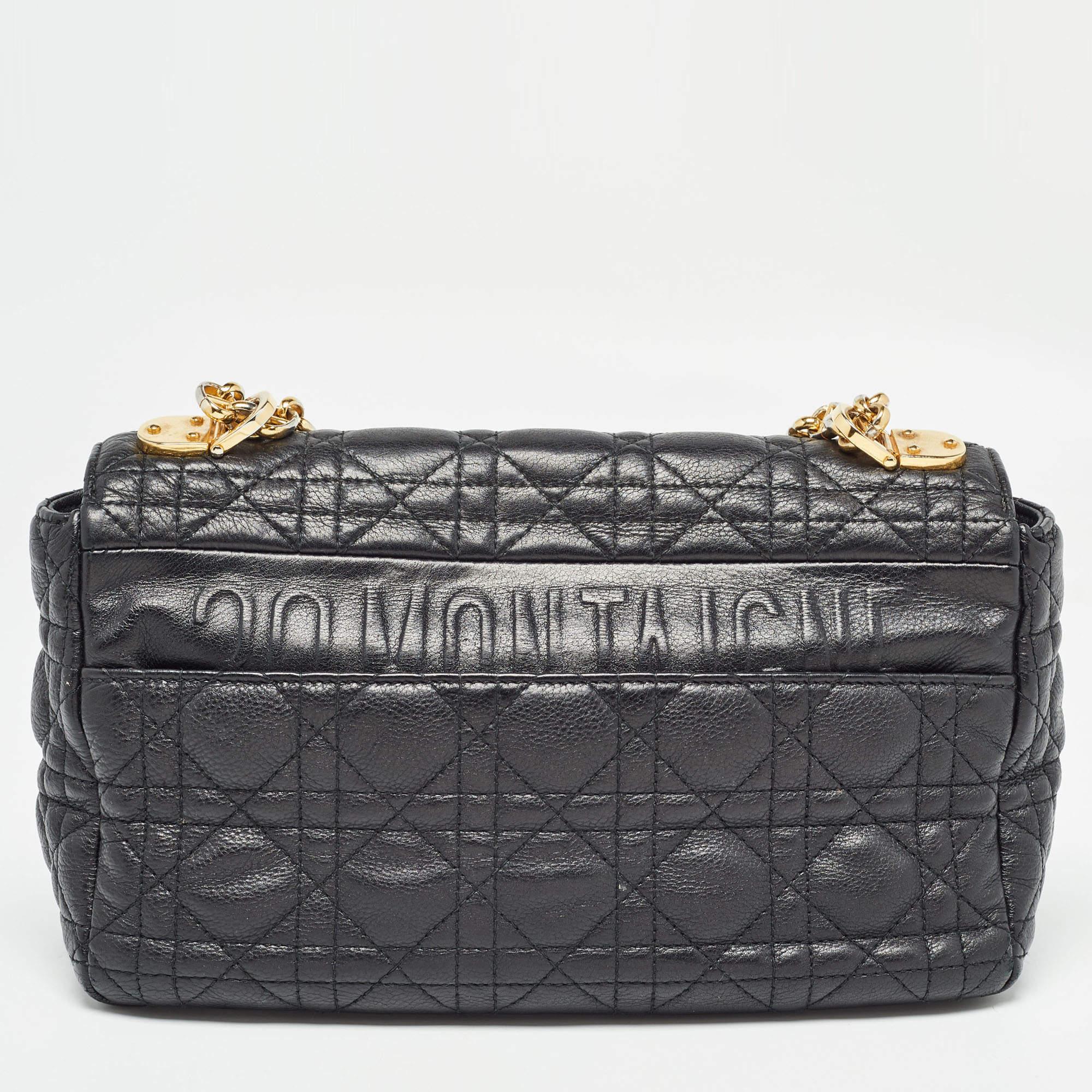Women's Dior Black Cannage Leather Medium Caro Shoulder Bag For Sale