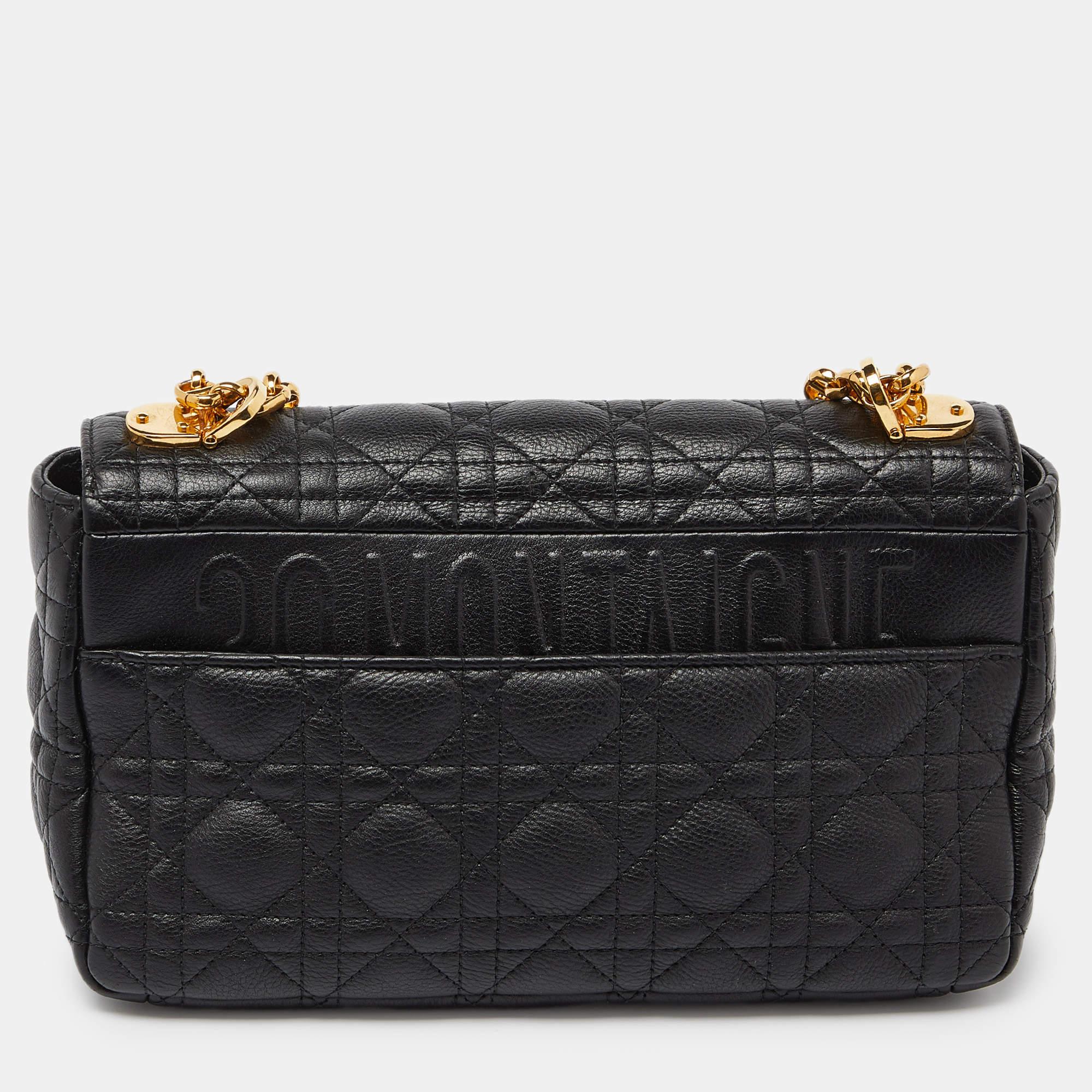 Women's Dior Black Cannage Leather Medium Caro Shoulder Bag