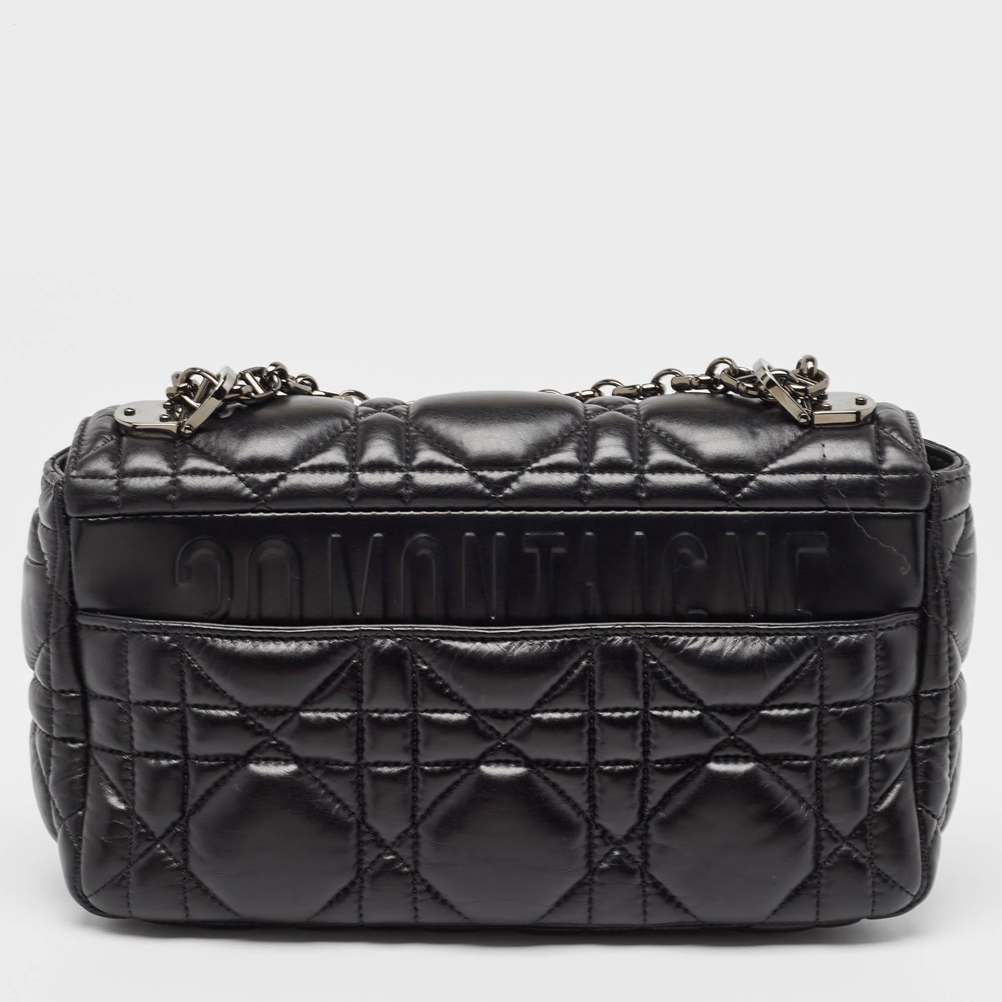 Women's Dior Black Cannage Leather Medium Caro Shoulder Bag