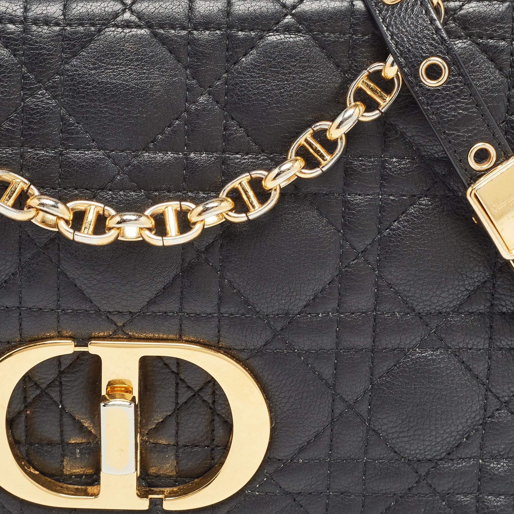 Dior Black Cannage Leather Medium Caro Shoulder Bag For Sale 1