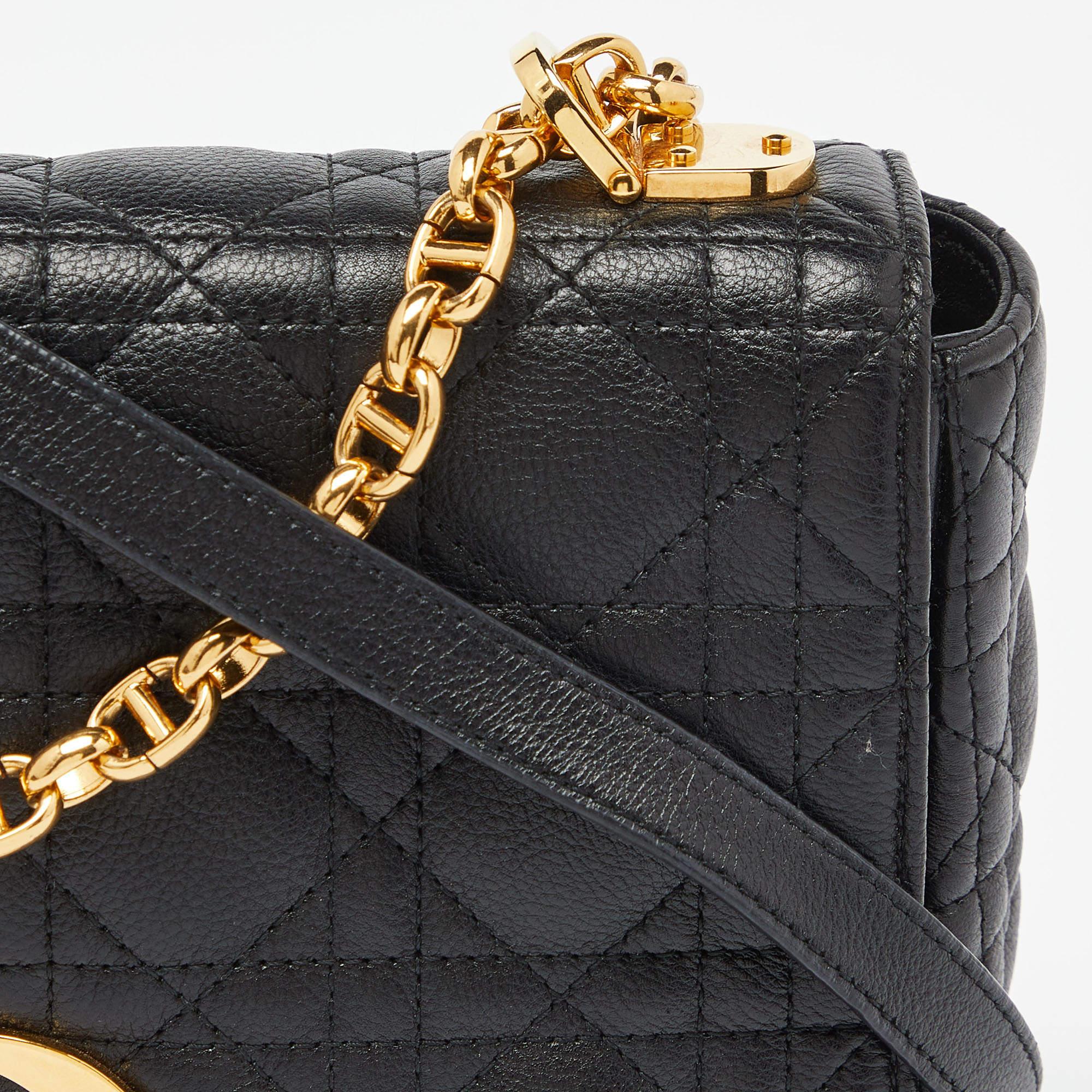 Dior Black Cannage Leather Medium Caro Shoulder Bag 1
