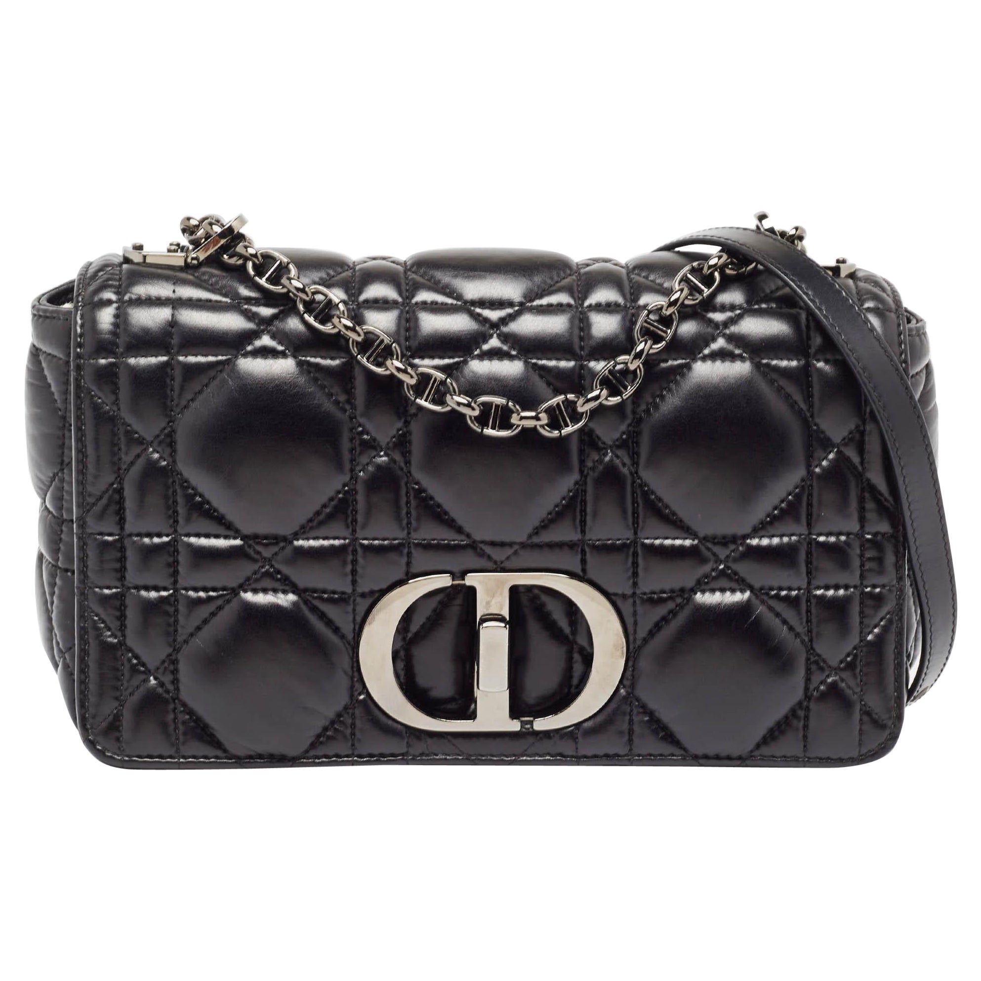 Dior Black Cannage Leather Medium Caro Shoulder Bag