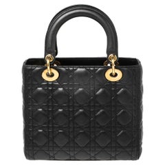 Dior Black Cannage Leather Medium Lady Dior Tote