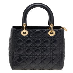 Dior Black Cannage Leather Medium Lady Dior Tote