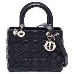 Dior Black Cannage Leather Medium Lady Dior Tote