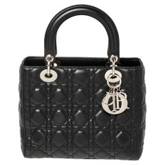 Dior Black Cannage Leather Medium Lady Dior Tote