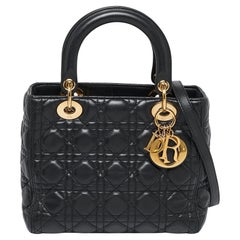 Dior Black Cannage Leather Medium Lady Dior Tote