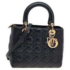 Dior Black Cannage Leather Medium Lady Dior Tote