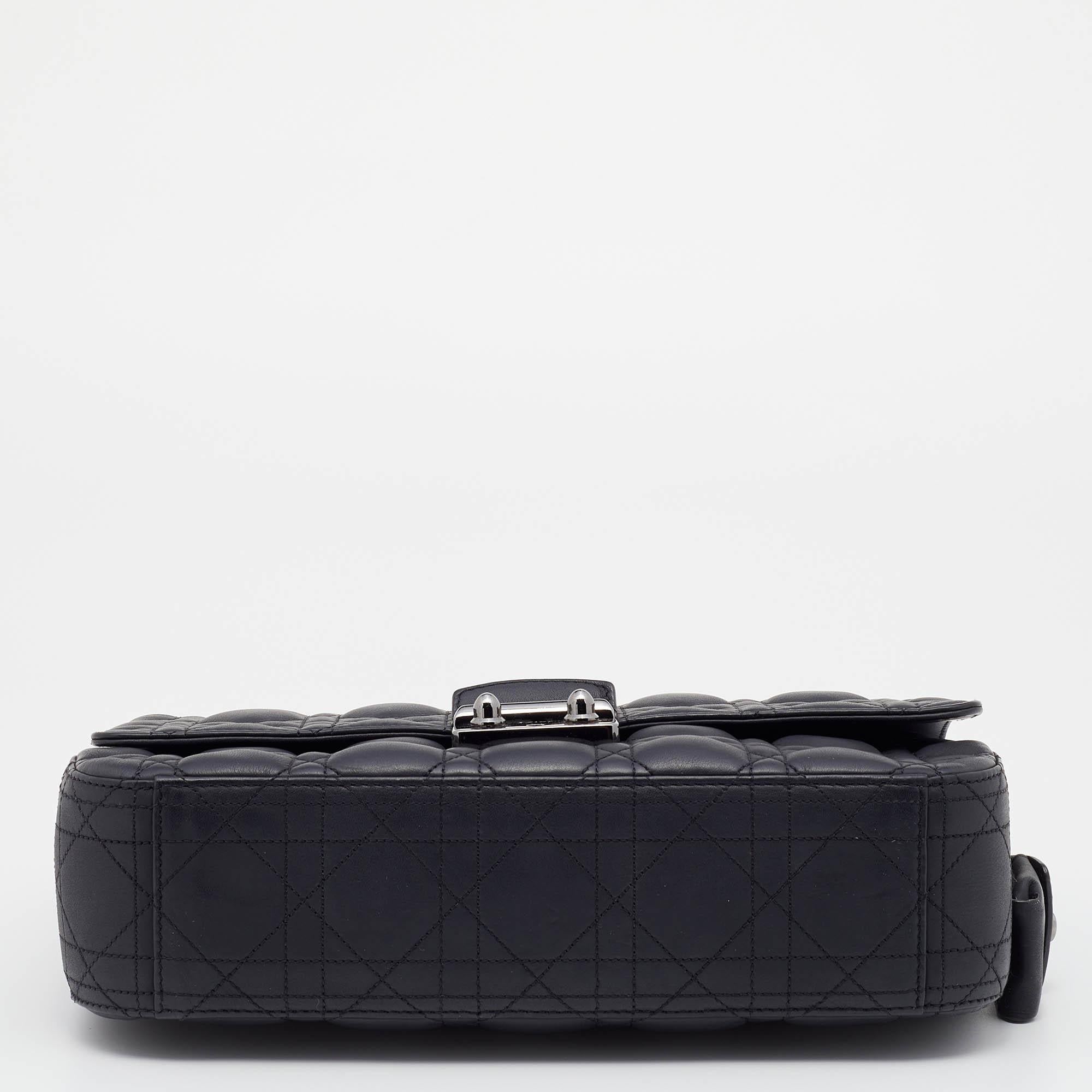 Dior Black Cannage Leather Medium Miss Dior Flap Bag In Good Condition In Dubai, Al Qouz 2