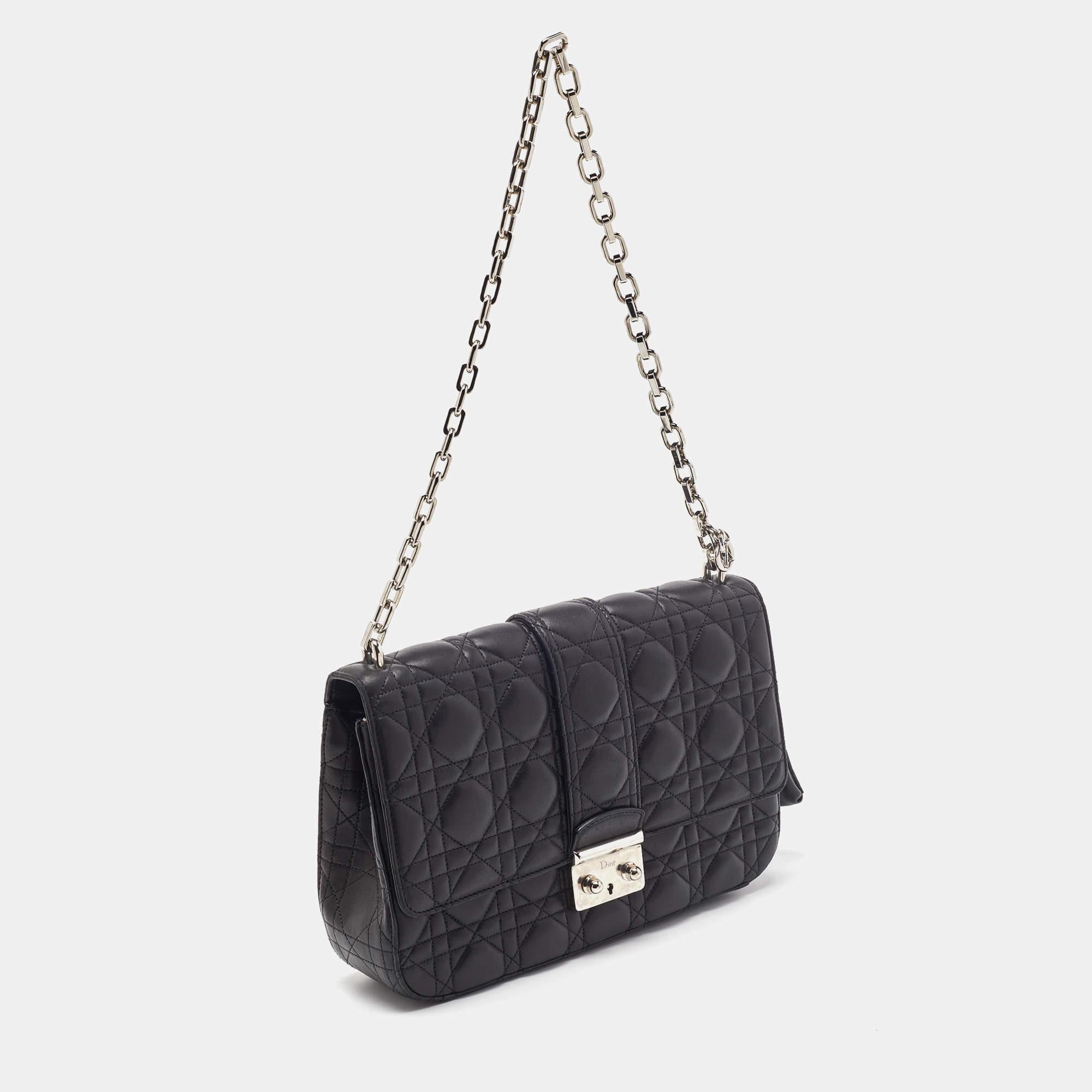Women's Dior Black Cannage Leather Medium Miss Dior Shoulder Bag
