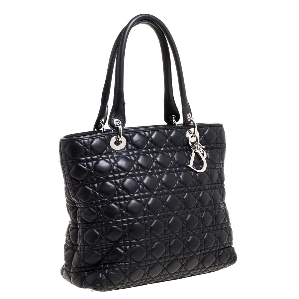 Women's Dior Black Cannage Leather Medium Soft Lady Dior Tote