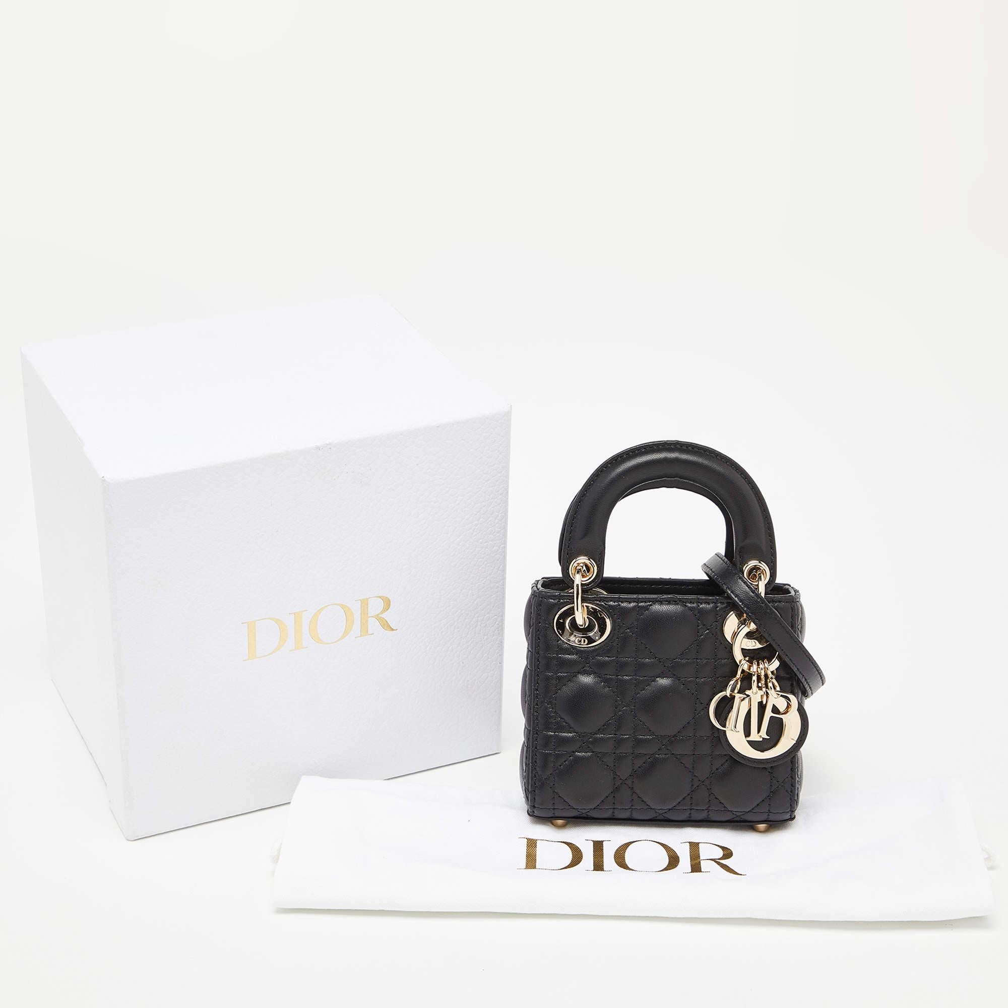 Dior Black Cannage Leather Micro Lady Dior Tote 8