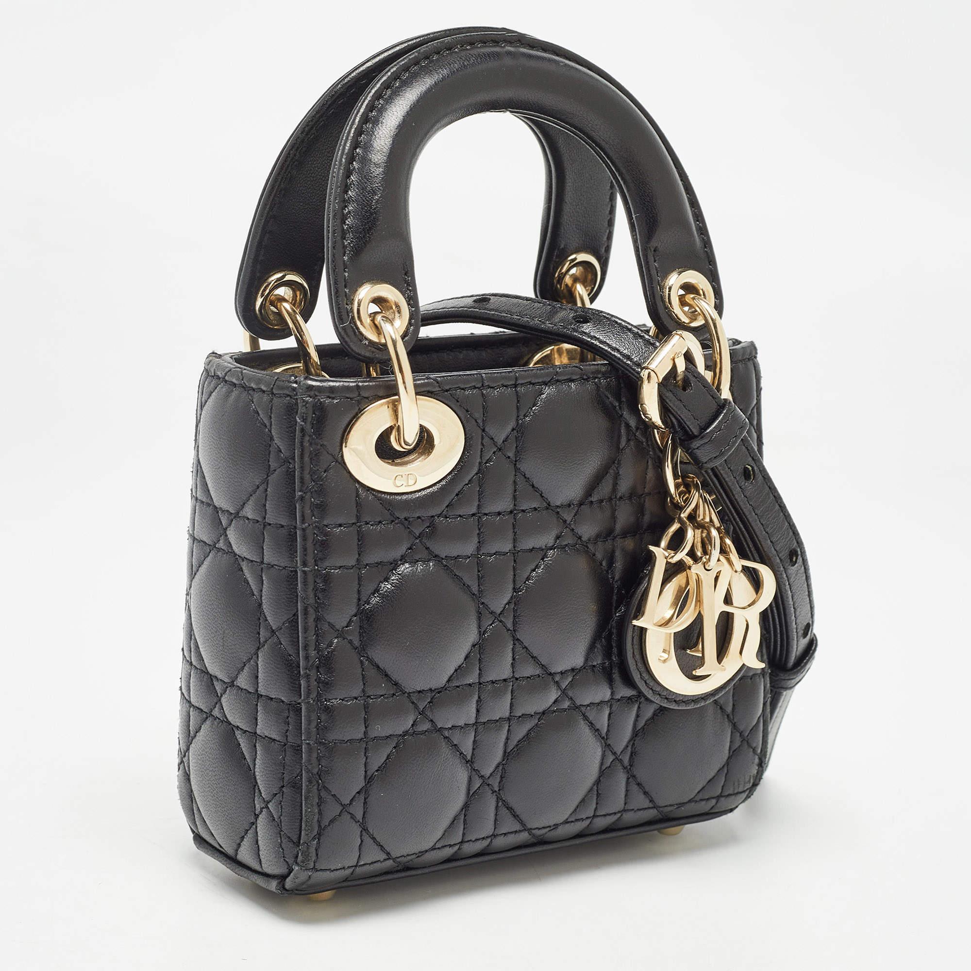 Dior Black Cannage Leather Micro Lady Dior Tote In Good Condition In Dubai, Al Qouz 2