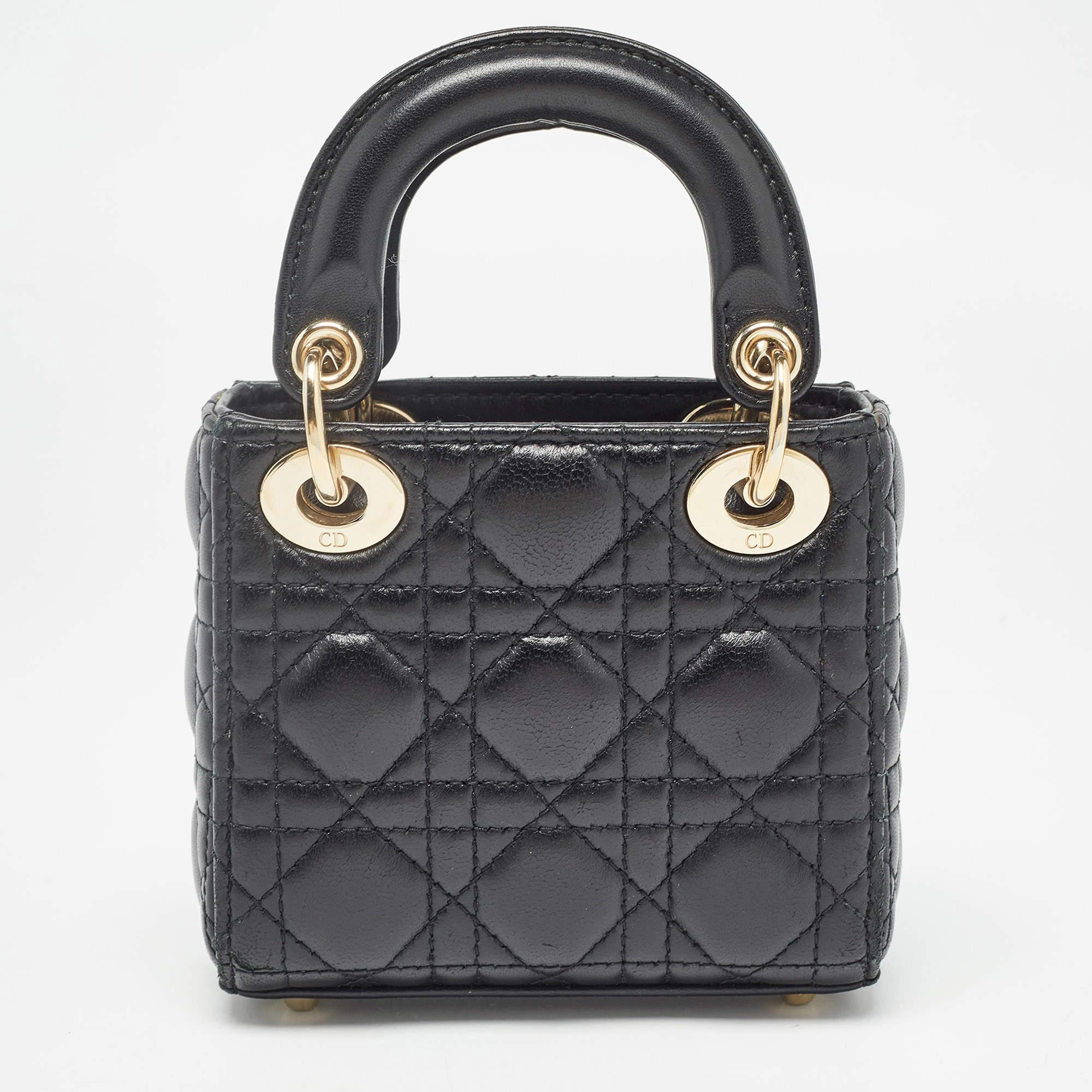  Dior Noir Cannage Cuir Micro Lady Dior Tote Pour femmes 