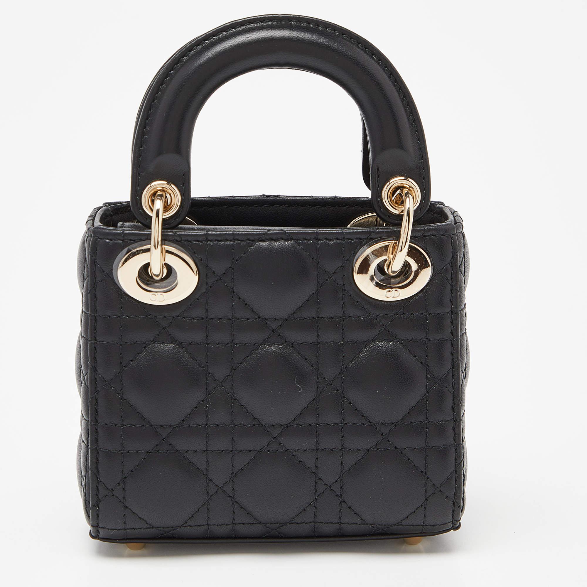 Dior Black Cannage Leather Micro Lady Dior Tote 1