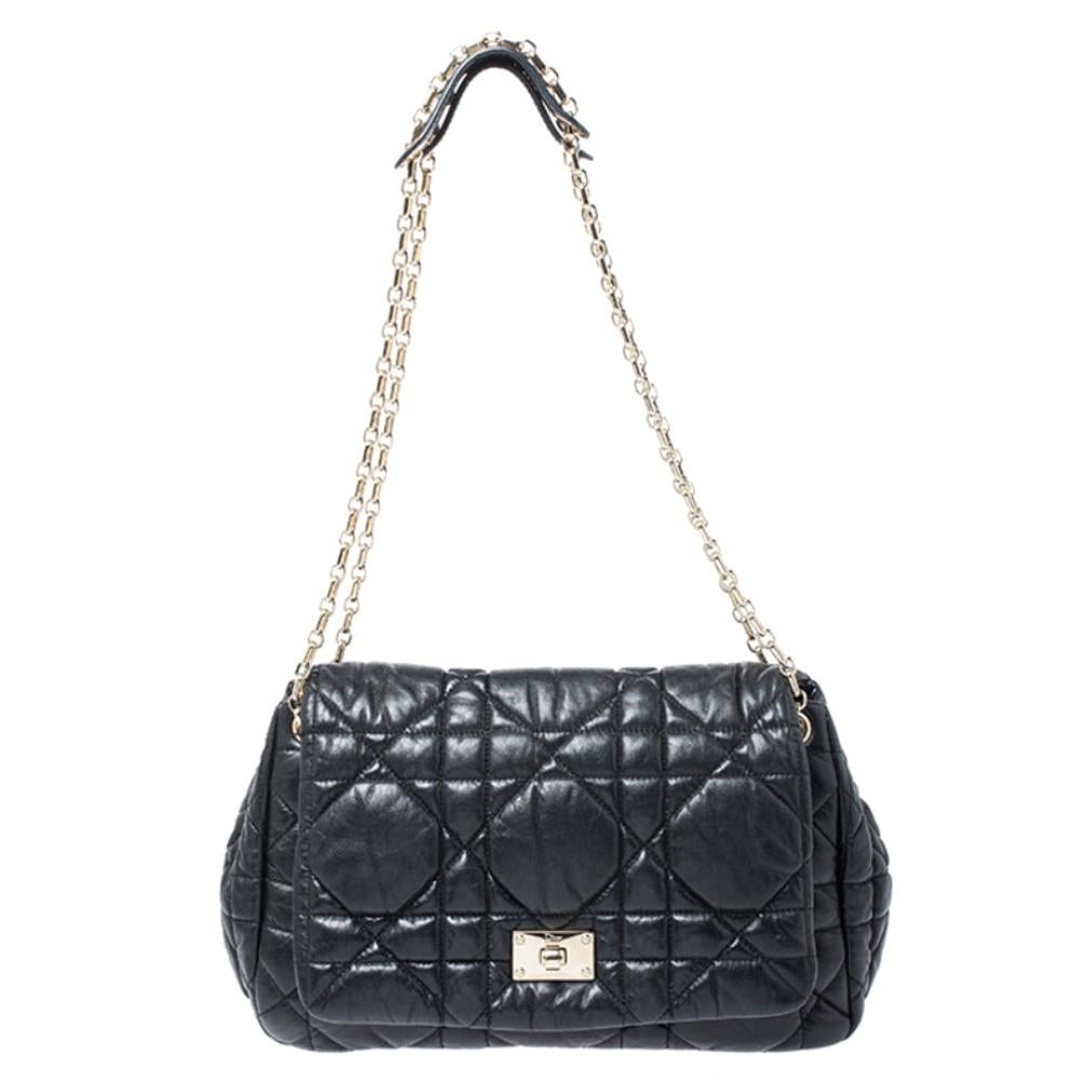 Dior Black Cannage Leather Milly La Forêt Shoulder Bag