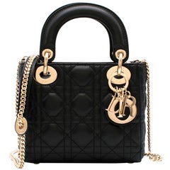 Dior Black Cannage Leather Mini Lady Dior Bag 17cm
