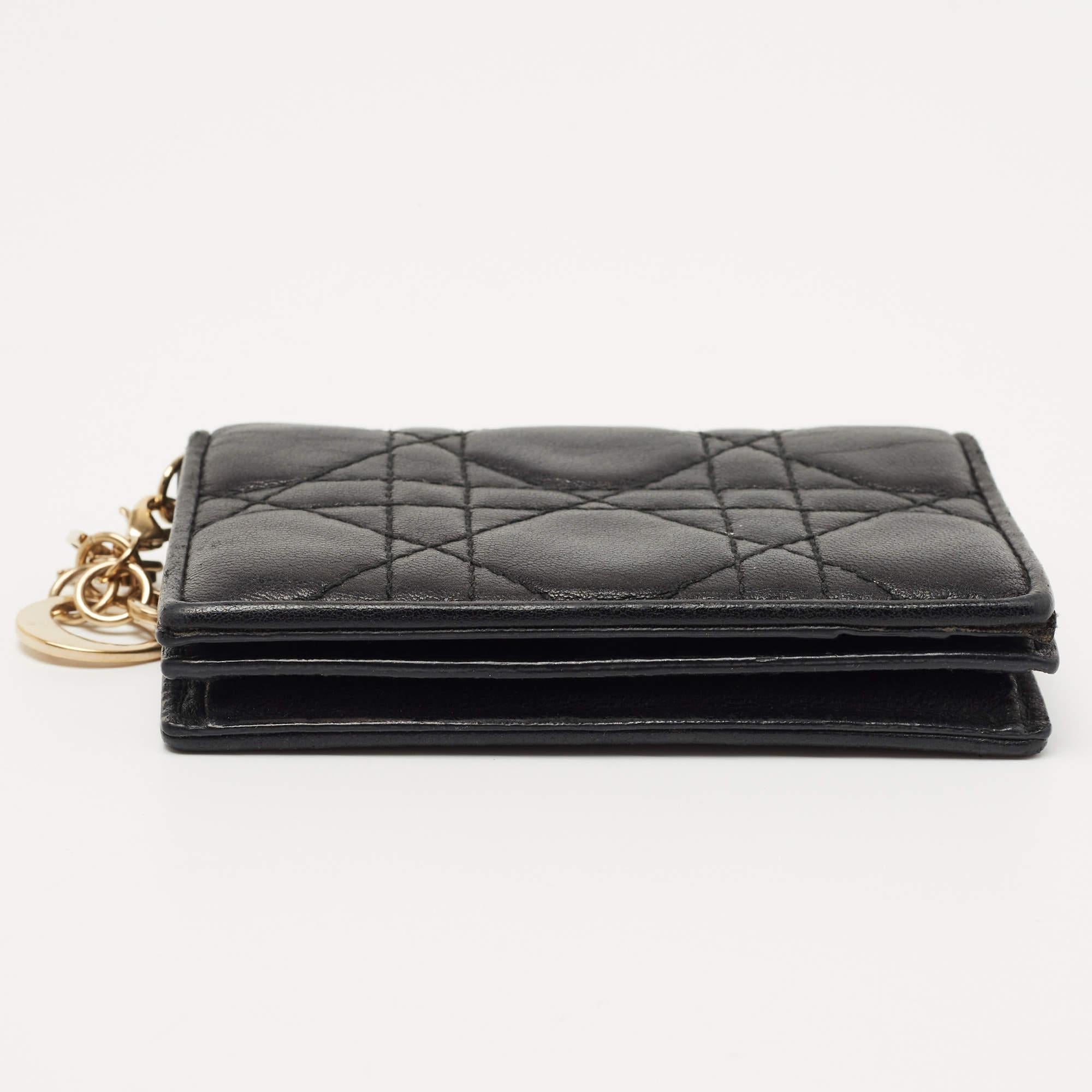 Dior Black Cannage Leather Mini Lady Dior Card Case For Sale at 1stDibs