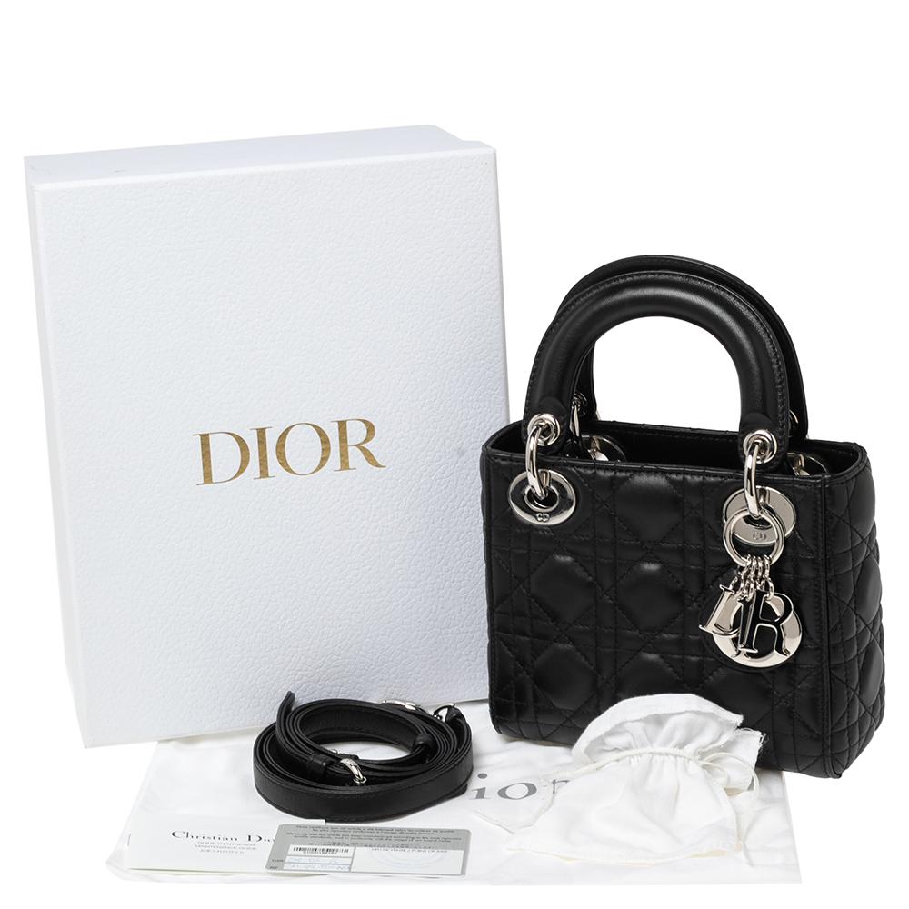 Dior Black Cannage Leather Mini Lady Dior Tote 8