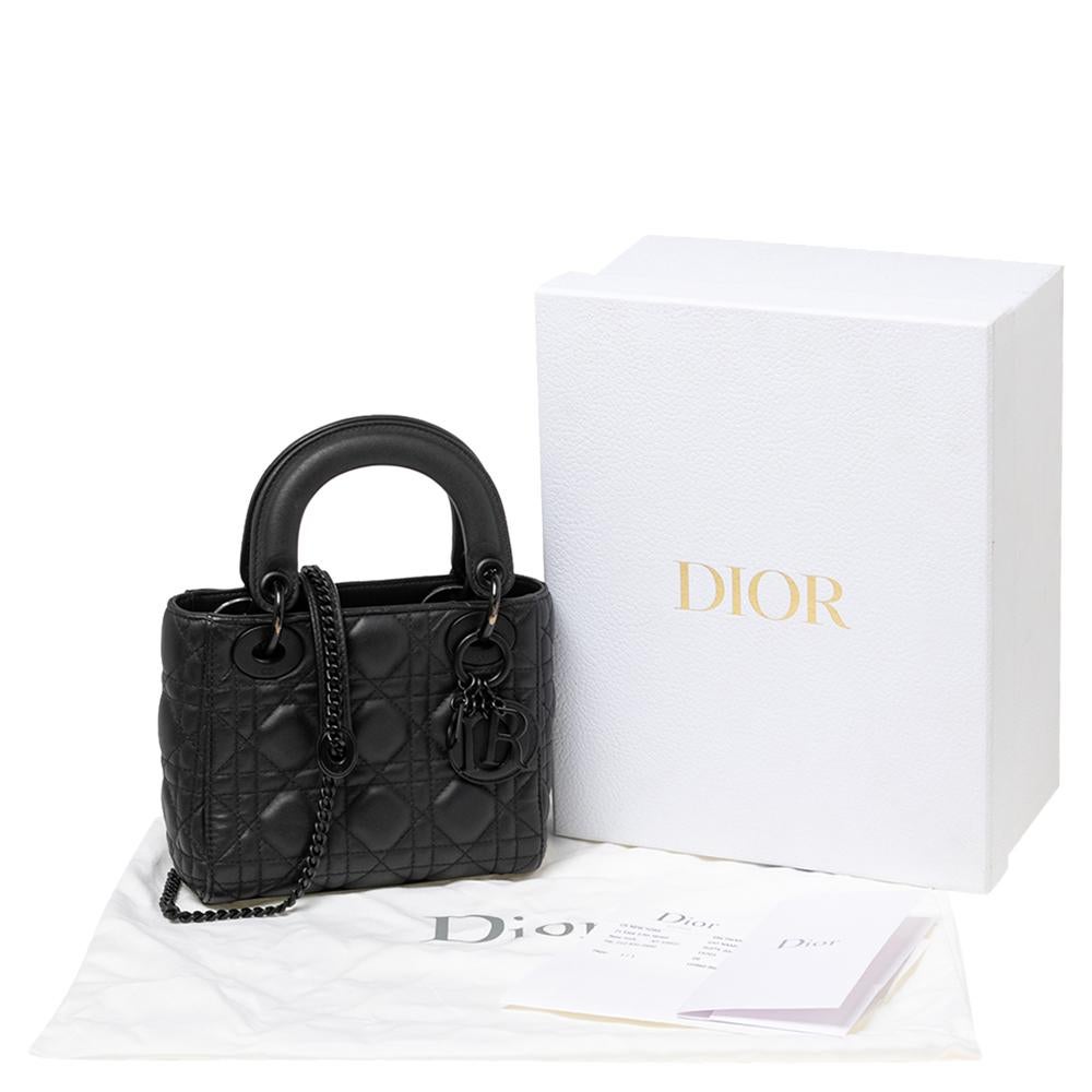 Dior Black Cannage Leather Mini Lady Dior Tote 8