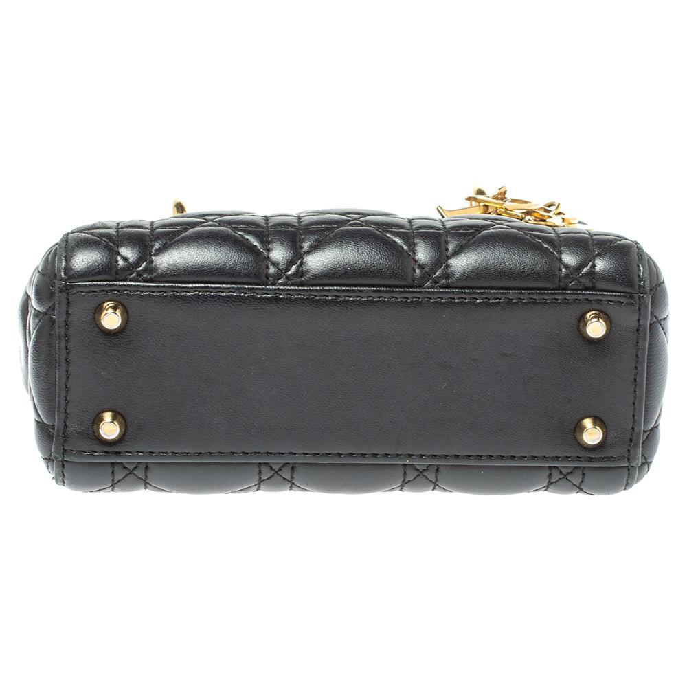 Dior Black Cannage Leather Mini Lady Dior Tote 1