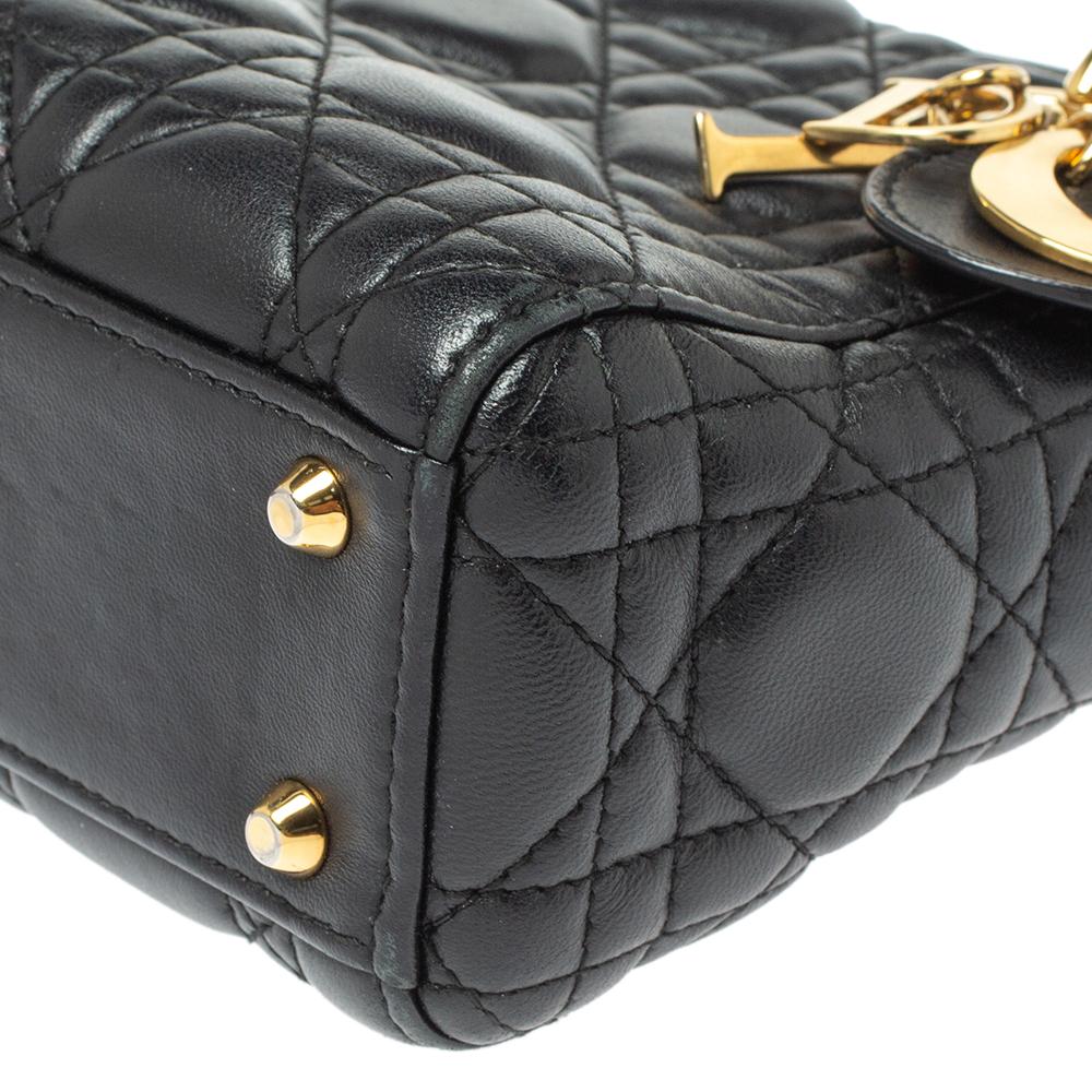 Dior Black Cannage Leather Mini Lady Dior Tote 3