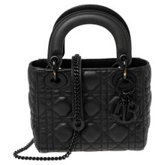 Dior Schwarze Mini Lady Dior Tote aus Cannage-Leder