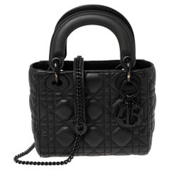 Dior Black Cannage Leather Mini Lady Dior Tote