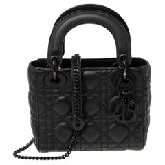 Dior Schwarze Mini Lady Dior Tote aus Cannage-Leder