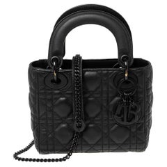 Used Dior Black Cannage Leather Mini Lady Dior Tote