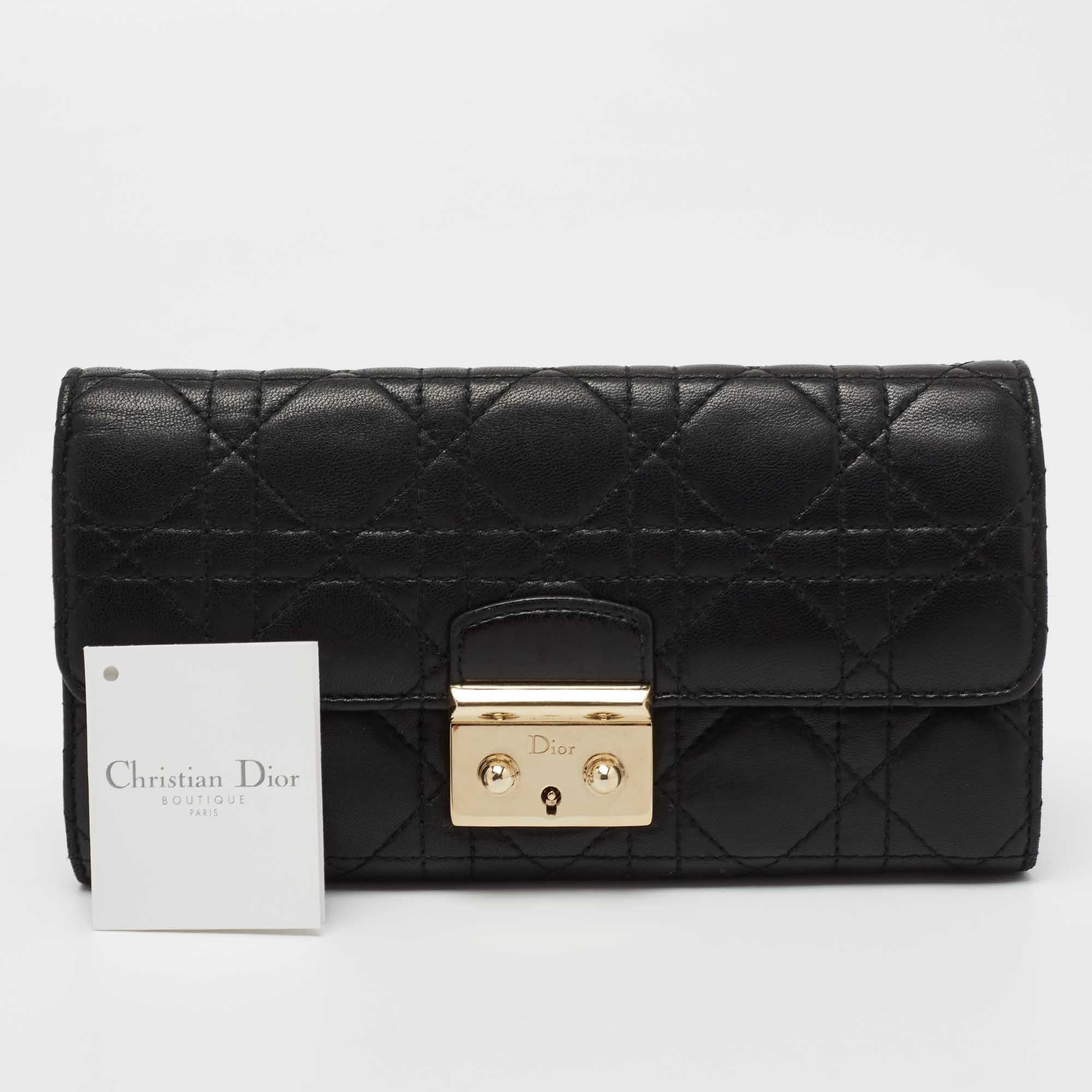 Dior Black Cannage Leather Miss Dior Continental Wallet 11