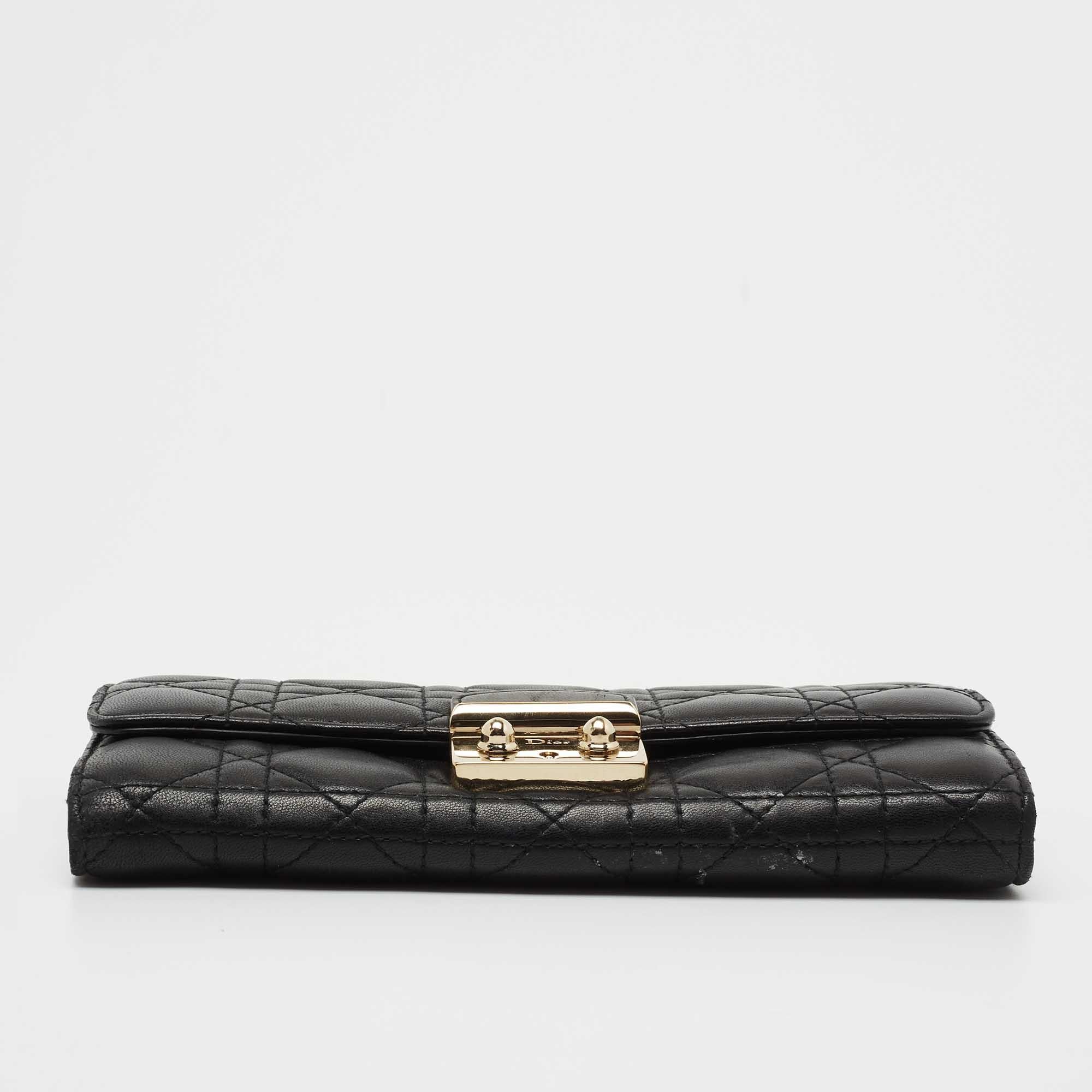 Dior Black Cannage Leather Miss Dior Continental Wallet In Good Condition In Dubai, Al Qouz 2