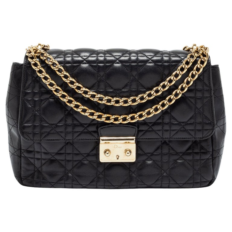 Dior Black Cannage Leather Miss Dior Medium Flap Bag For Sale