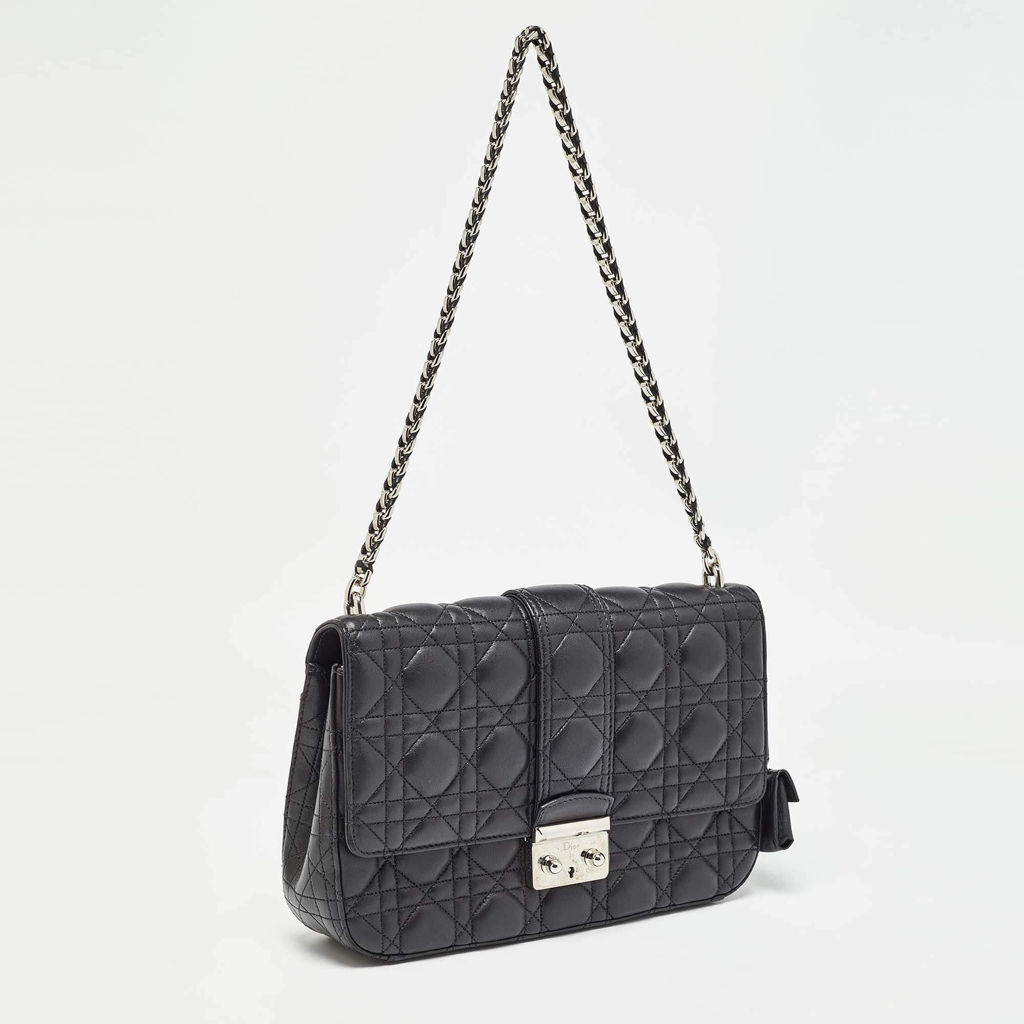 Dior Black Cannage Leather Miss Dior Promenade Shoulder Bag In Good Condition In Dubai, Al Qouz 2