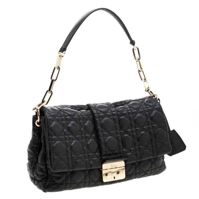 Dior Black Cannage Leather New Lock Flap Bag In Good Condition In Dubai, Al Qouz 2