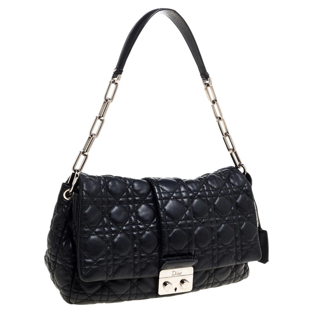 Dior Schwarz Cannage Leder Neu Schloss Klappe Tasche Damen