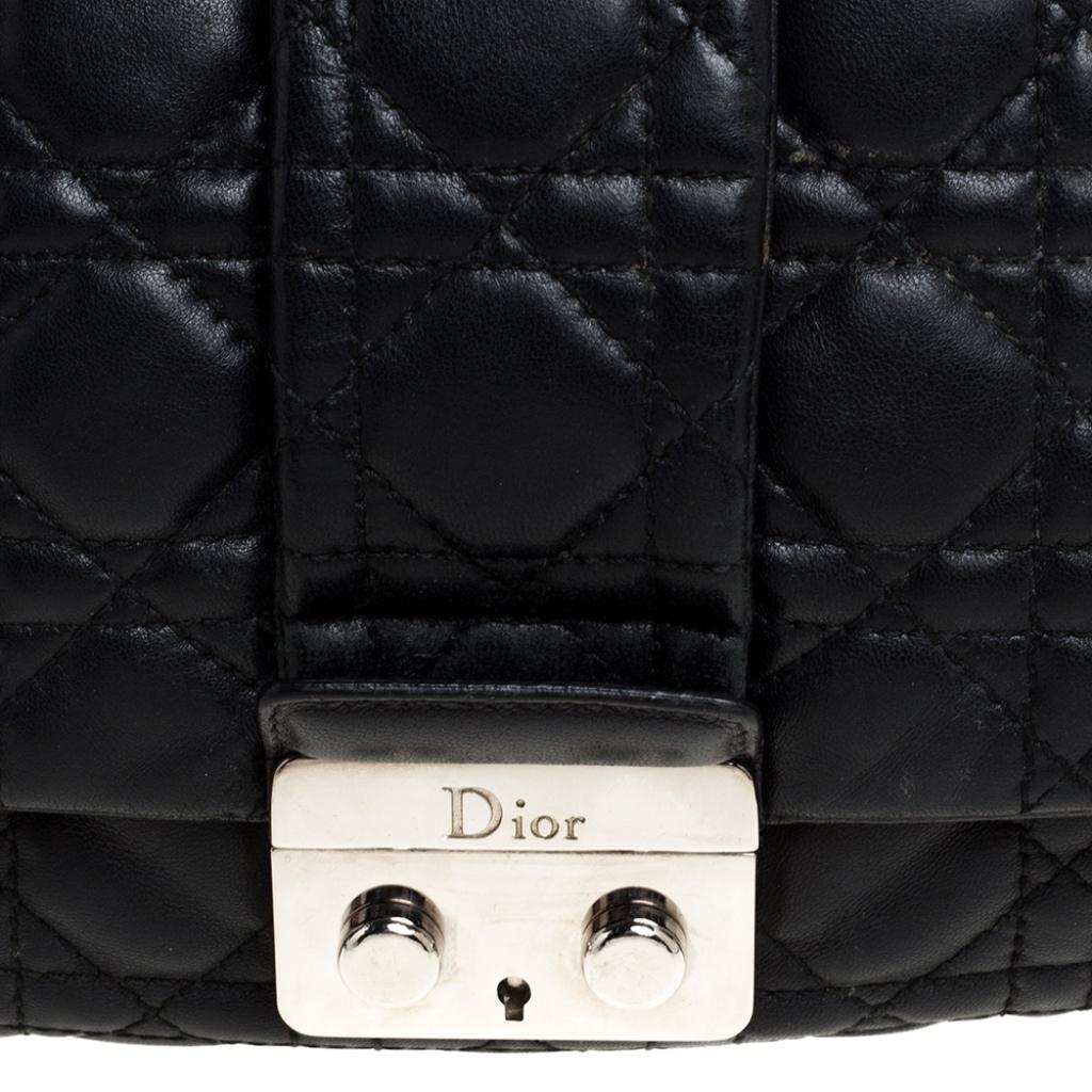 Dior Schwarz Cannage Leder Neu Schloss Klappe Tasche 2