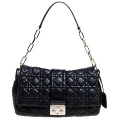 Dior Schwarz Cannage Leder Neu Schloss Klappe Tasche
