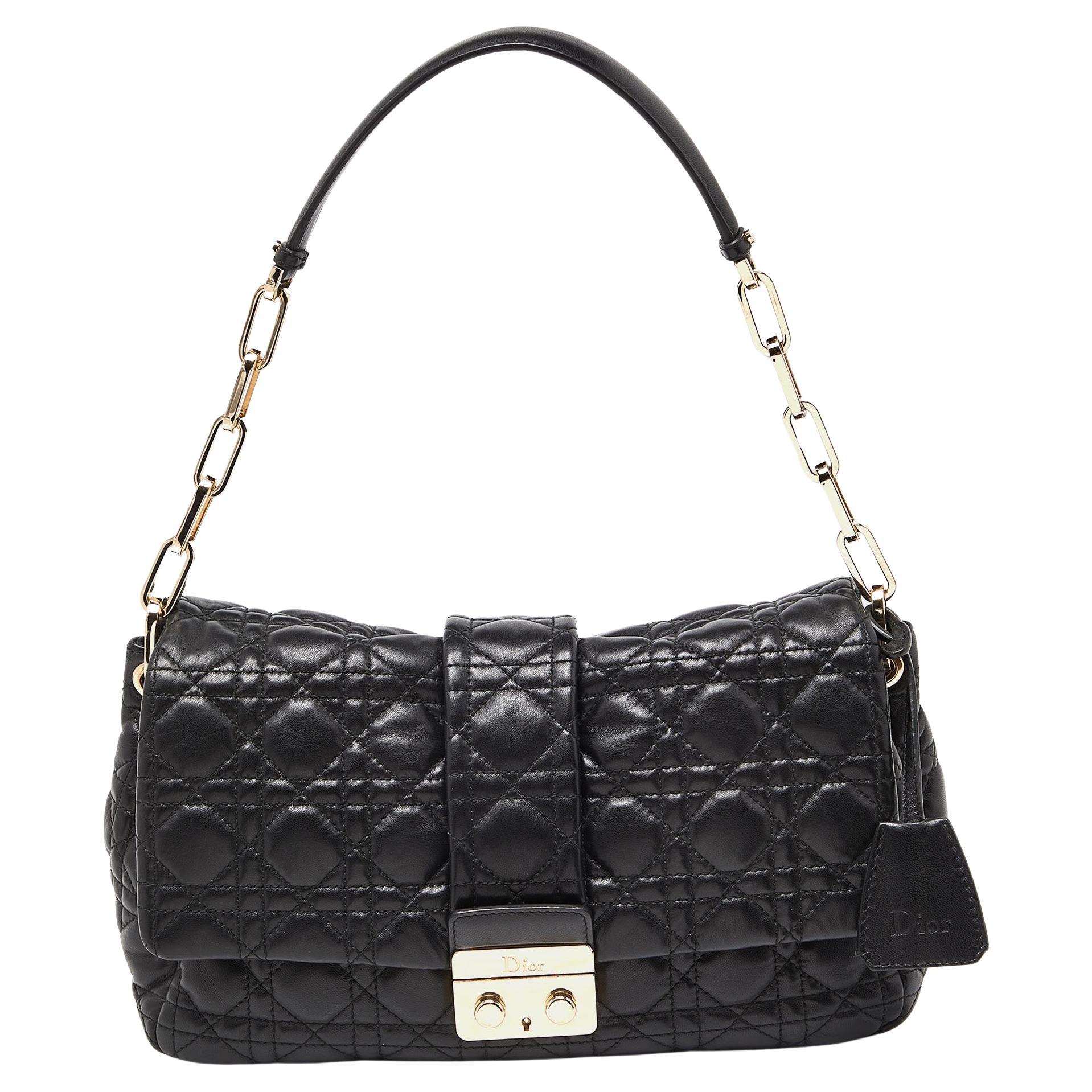Dior Black Cannage Leather New Lock Flap Chain Bag For Sale