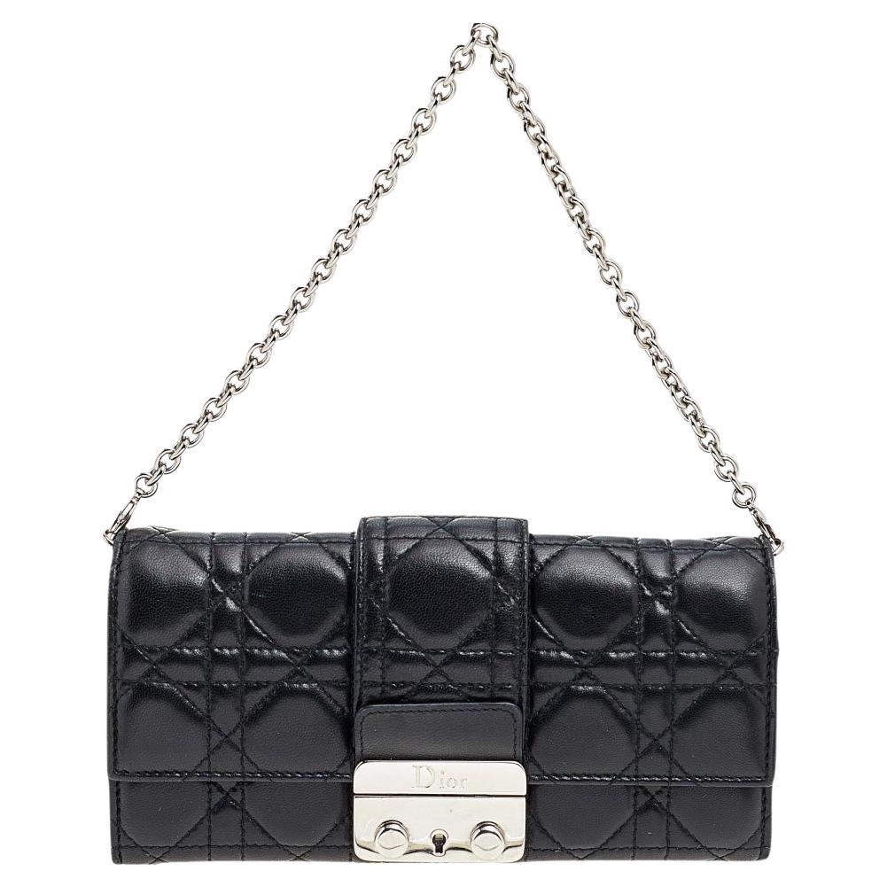 Dior Black Cannage Leather New Lock Wallet on Chain