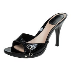 Dior Black Cannage Leather Open Toe Sandals Size 38