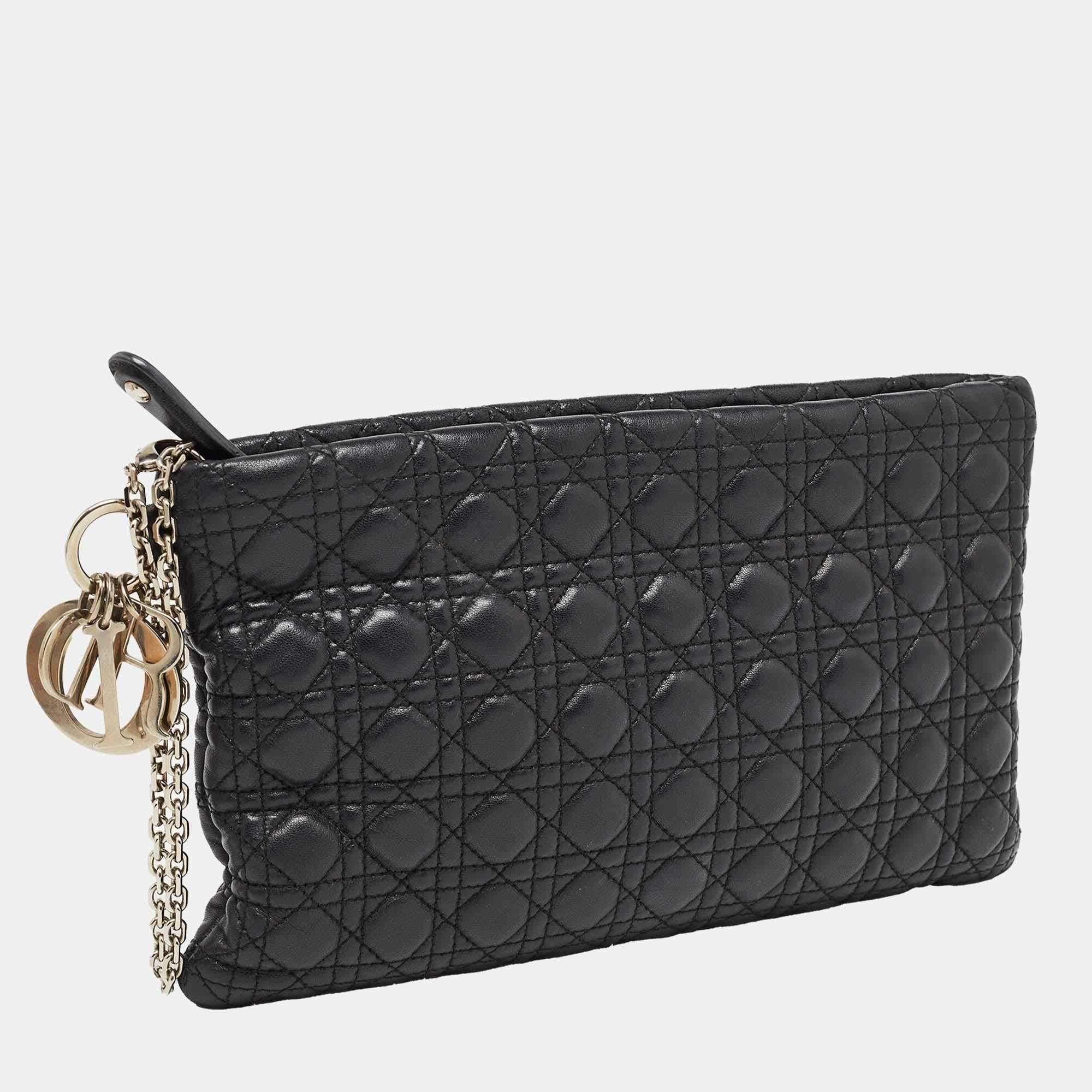 Women's Dior Black Cannage Leather Panarea Clutch