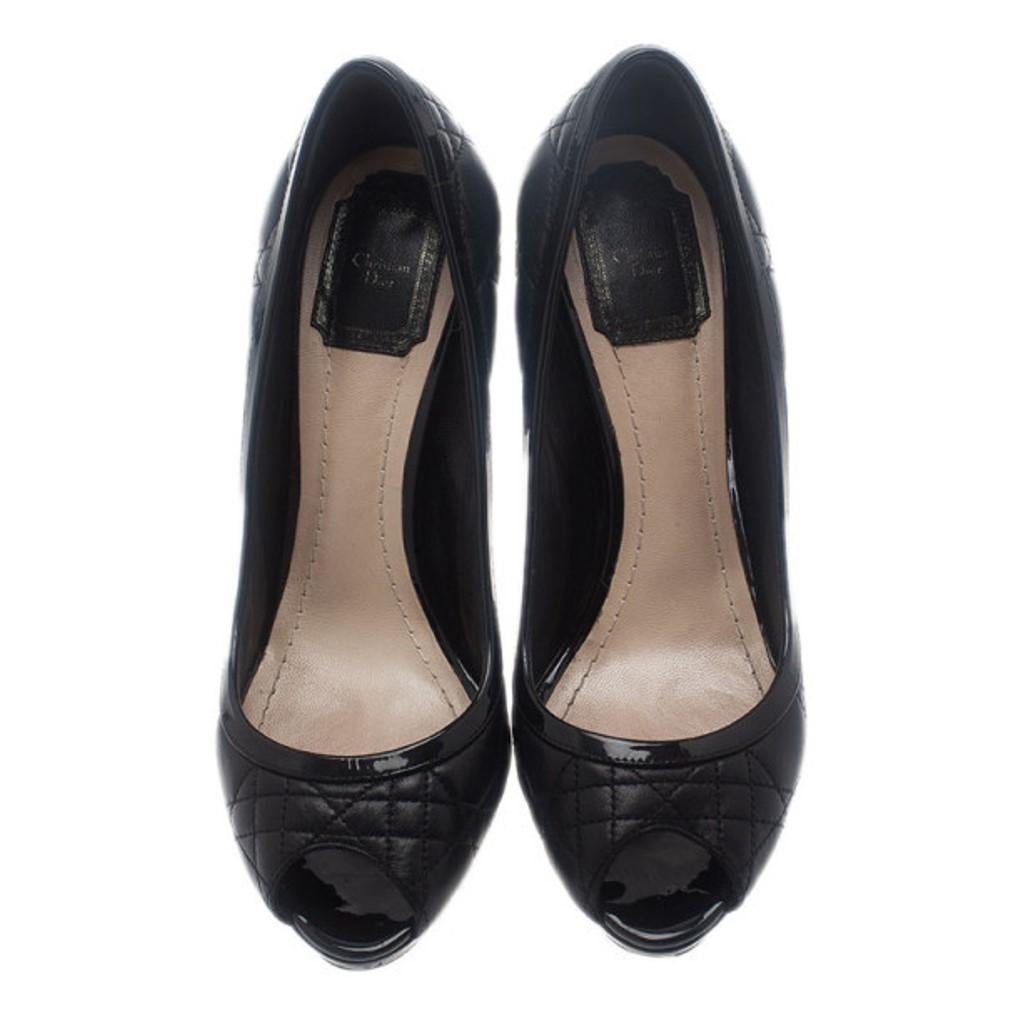 A classic pair of pumps to have in your closet, are these Dior Pumps. Crafted from black leather, they feature Dior quilted cannage detailing on their exteriors. They have peep toe caps, 12cm heels and are leather lined with Dior labels.

Includes: